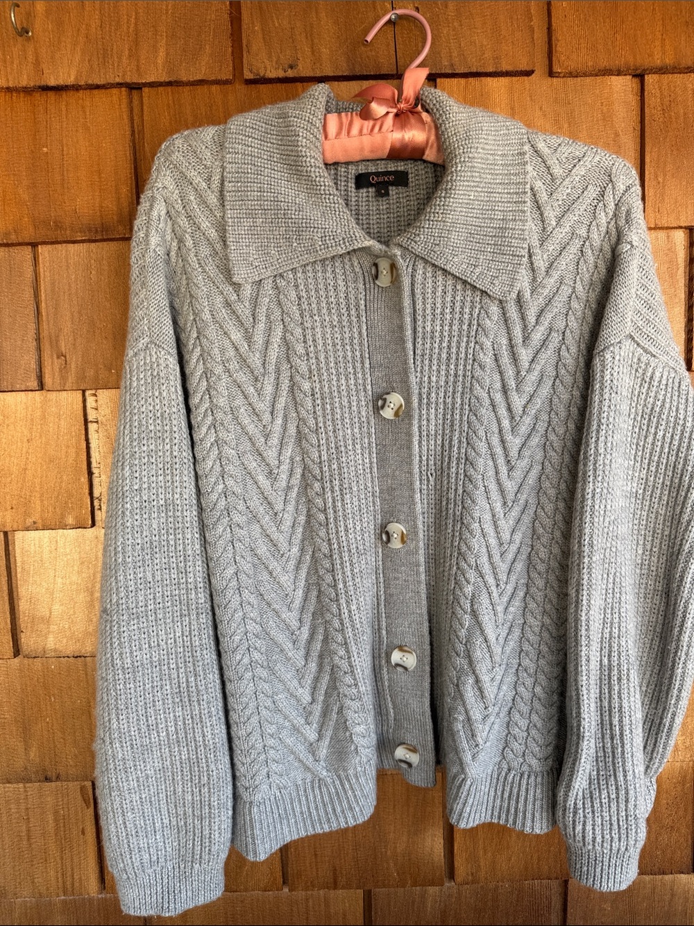 Quince Women's Light Gray Cable-Knit Button Cardigan
